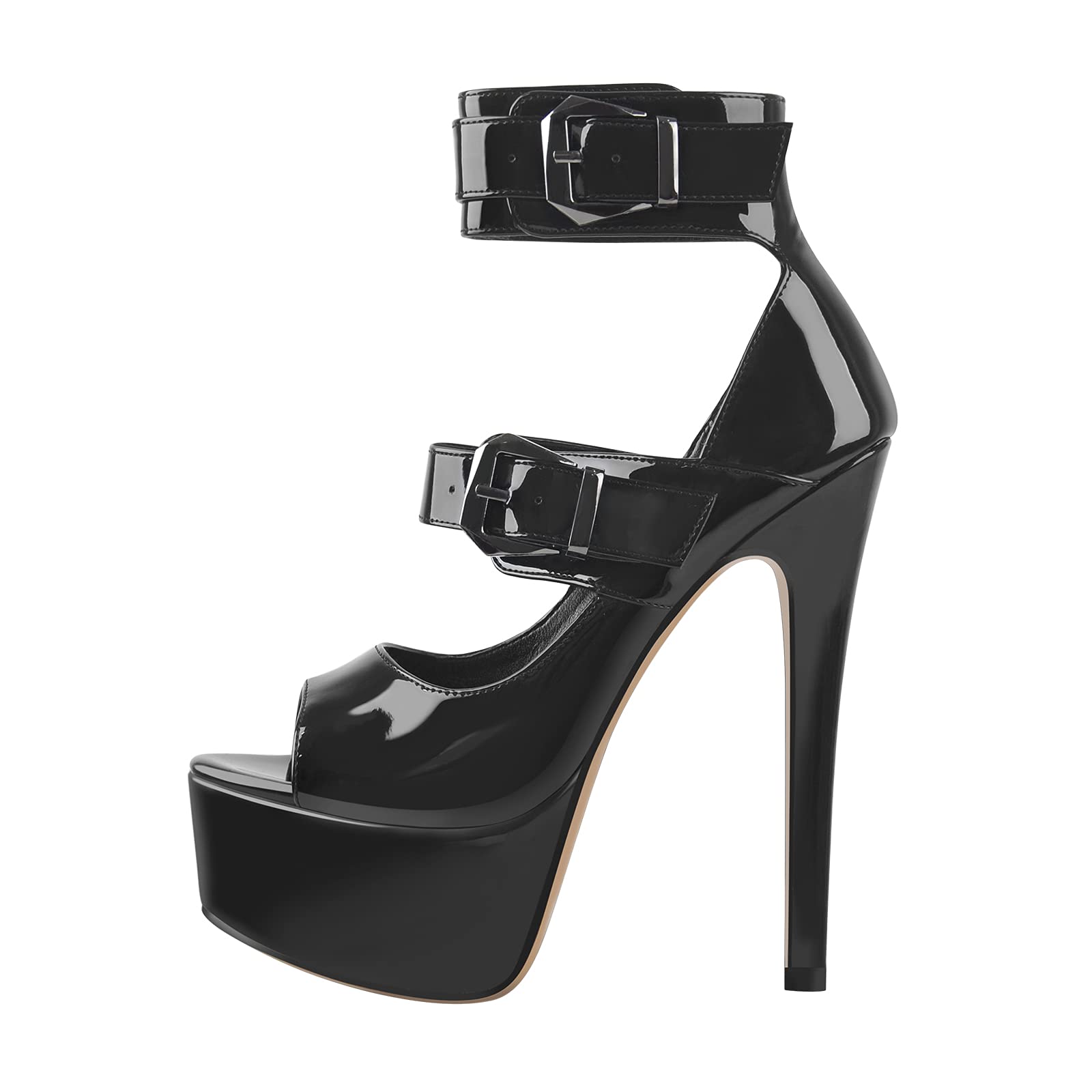Only maker Peep Toe Pumps mit Knöchelschnallen Stilettos Rosa Schwarz