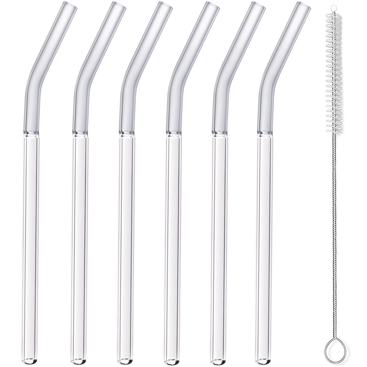 Reusable 6 Pack Borosilicate Glass Straws with Cleaning Brush, Heat Resistant for Hot & Cold Drinks, Eco-Friendly Drinking Straws for Home/Café/Party(Gray)