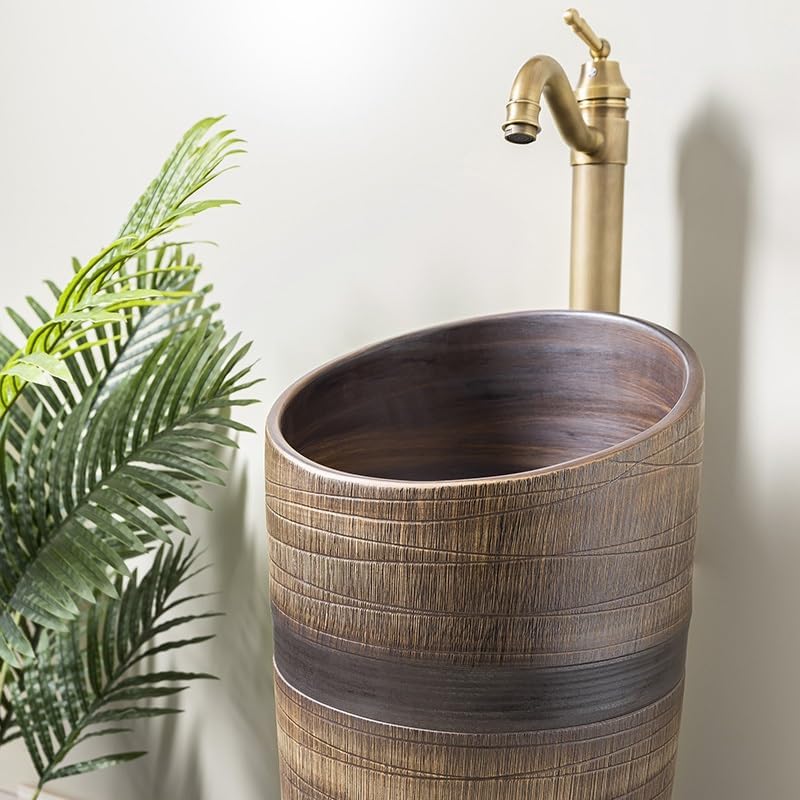 Elegant Ceramic Vessel Sink for Bathroom Floor-Standing Pedestal Sink for Household, Outdoor, Balcony Pool Vanity Stylish Countertop Upgrade