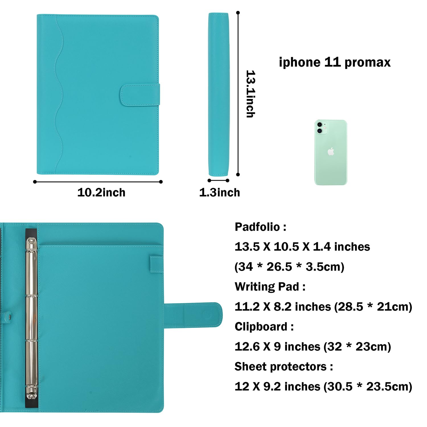 Wonderpool Portadocumenti A4 PU Pelle 4 Anelli Raccoglitore Rimovibile Tasca Funzionale Organizzatore Ufficio Viaggi Scuola Ciano