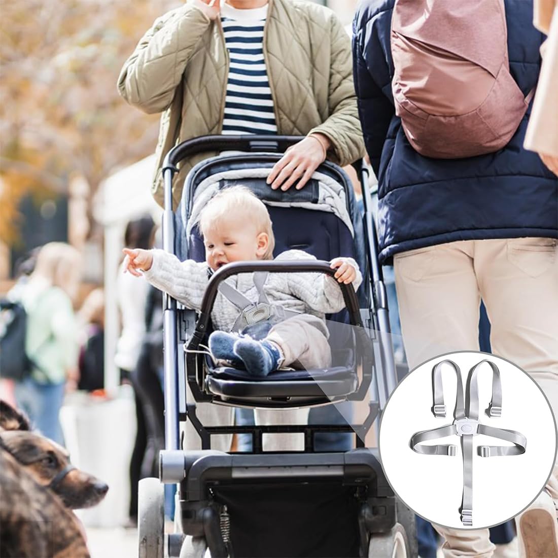 Cinture Passeggino Universali, Seggiolone Cintura Imbracatura di Sicurezza per Bambini, Passeggini Cintura Seggiolone a Regolabile Cinghie Universale per Auto Carrozzina Seggiolon (grigio)