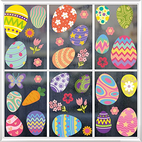 Easter Egg Window Clings,Easter Window Clings for Glass Windows,Double Sided Holiday Spring Window Clings Sticker Decal Easter Window Decorations for Home Office Classroom Party Kids Gift