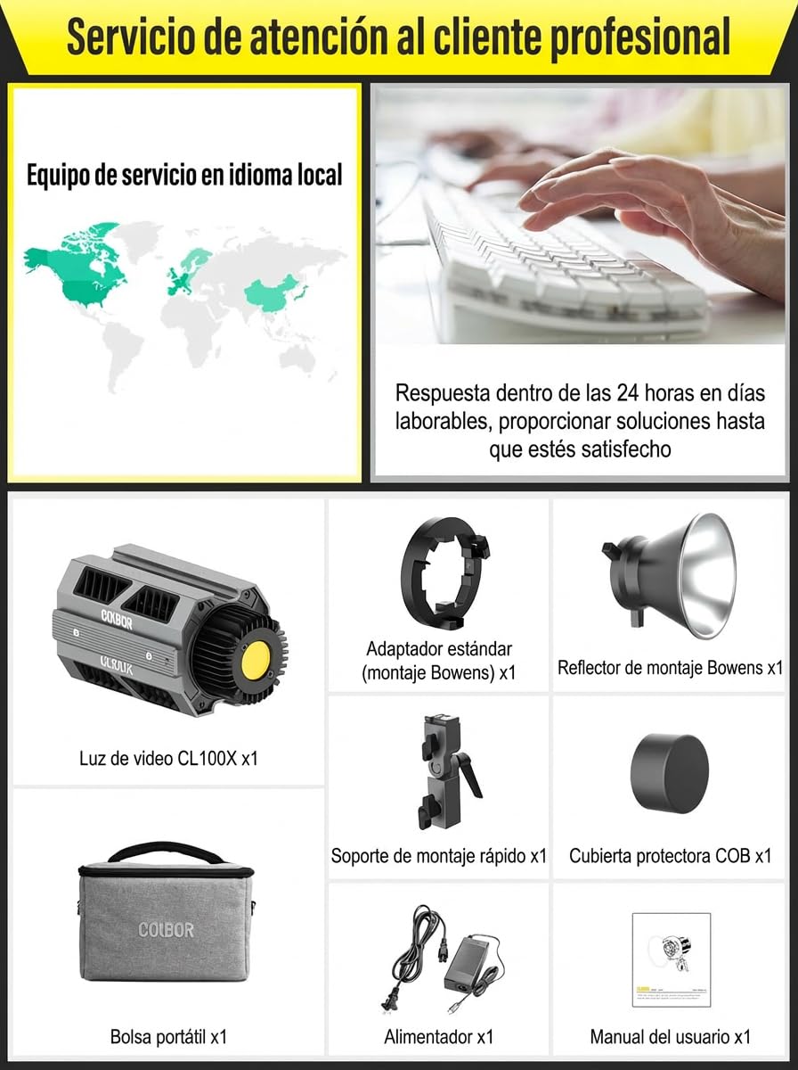 Luz de Video, COLBOR CL100X 110W COB Video Light Bicolor 2700k-6500K CRI97+ 10 Efectos de iluminación Continua Lámpara Studio con Montaje Bowens App Control, Luz-Video-Continua-Fotografía-LED