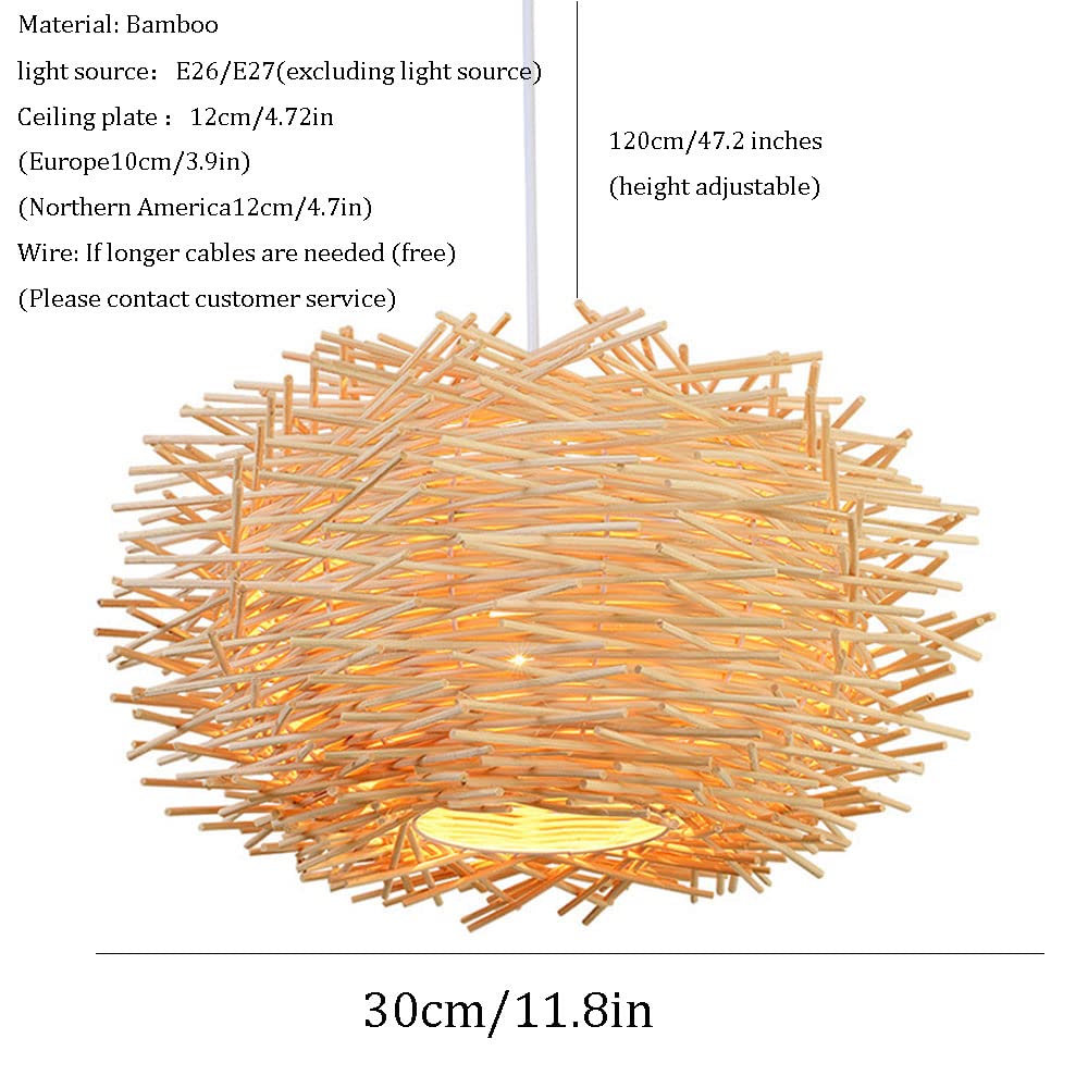 Lámpara De Araña De Bambú Y Ratán con Pantalla De Nido De Pájaro Elegante Lámpara Colgante De Bambú Hecha A Mano Accesorios De Iluminación De Mimbre Lámpara De Ratán De Mimbre DIY