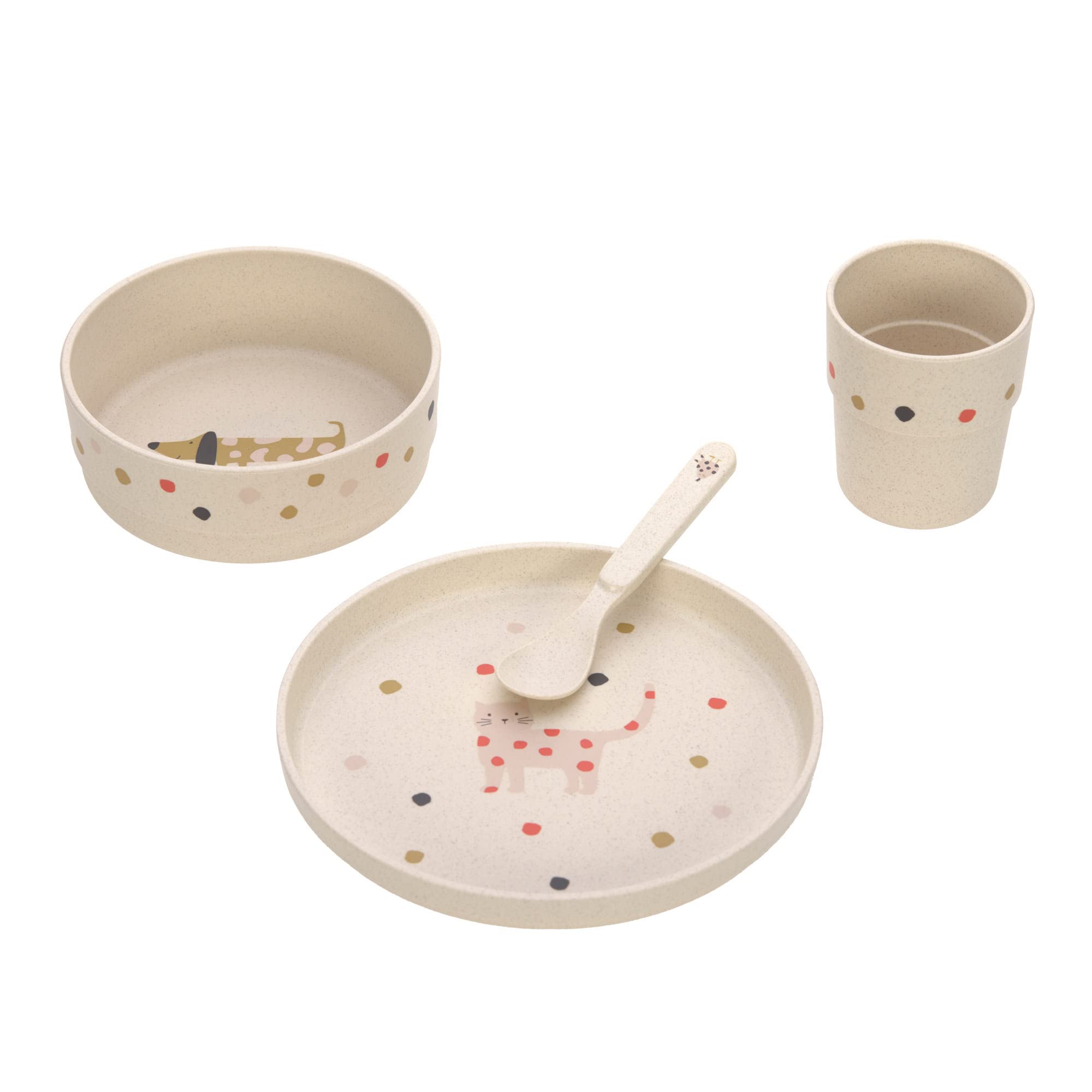 LÄSSIG Set di stoviglie per bambini, piatto ciotola tazza cucchiaio, senza BPA/Dish Set PP/Cellulose Little Mateys spicy orange
