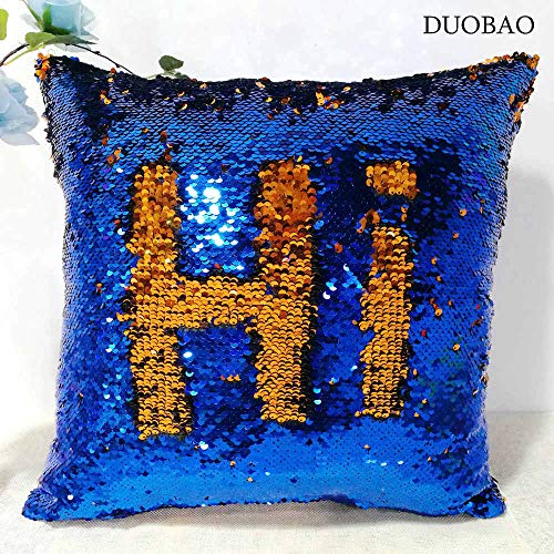 Duobao Mermaid Sequin Pillow Royal Blue To Orange 16X16 Inch Flip Glitter Pillow Case For Girls Magic Mermaid Sequin Reversible Sequence Pillows Covers That Change Color #TOP4