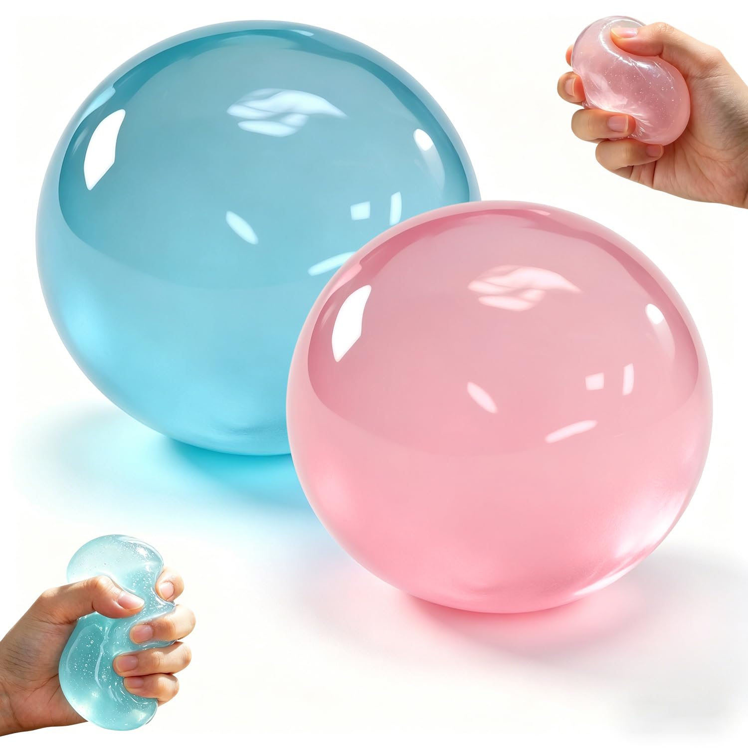 Photo 1 of 2 Pack Coconut Oil Stress Ball - Slow Rising Squishy Toy, Odorless & Non-Sticky, Easy to Clean, for Stress Relief & Focus Improvement, Gift for Adult (Blue+Pink)