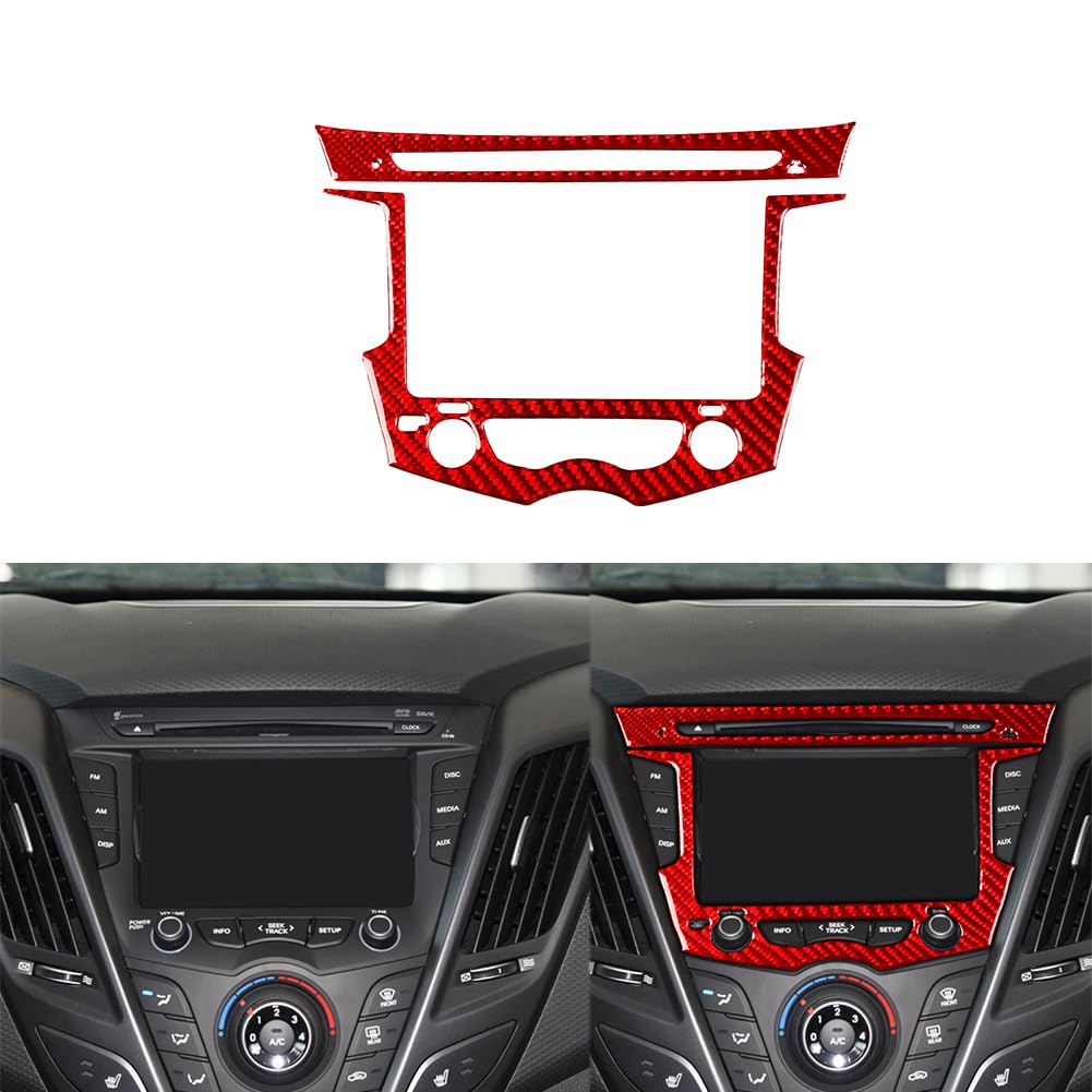 Car Center Dashboard Radio Navigation Panel Premium Real Carbon Fiber Sticker Trim Compatible with Hyundai Veloster 2012 2013 2014 2015 2016 2017 Red Accessories