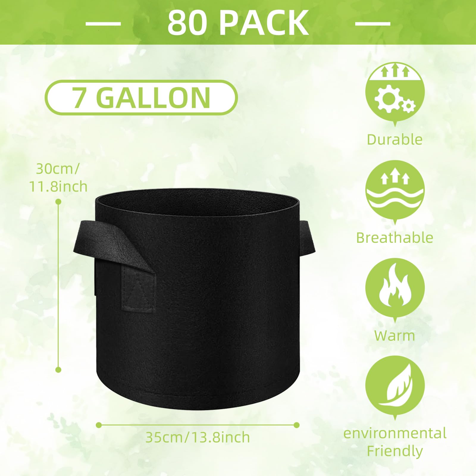 80 Pack 7 Gallonen Pflanzen Grow Bags, Gemüse Grow Bag mit Griffen, Vliesstoff Töpfe Pflanzsäcke, Garten Pflanzsäcke für Kartoffeln, Karotten, Tomaten, Früchte, Blume, Immergrün