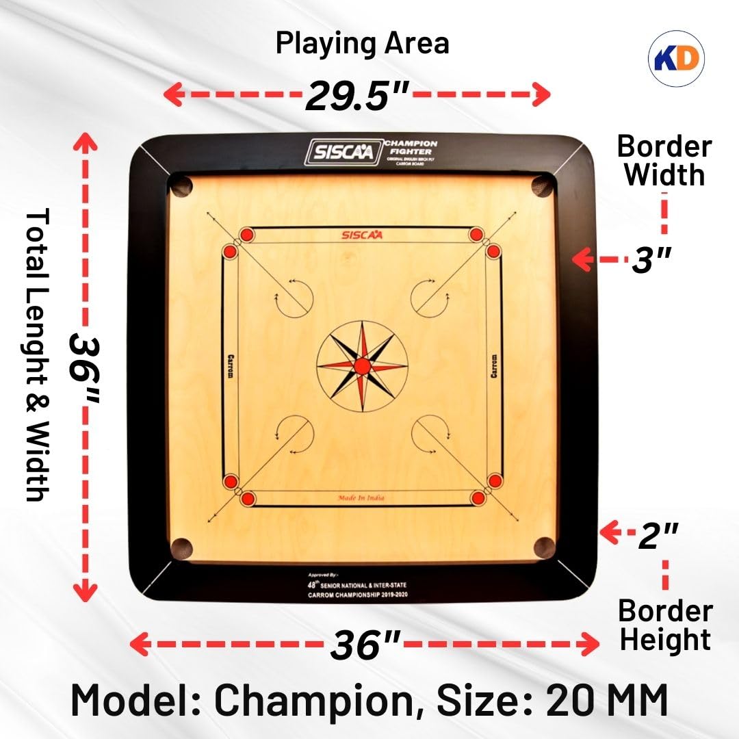 KD Willmax Siscaa Fighter Carrom Board - Lavagna nera con strato di betulla inglese (16 mm, Champion)