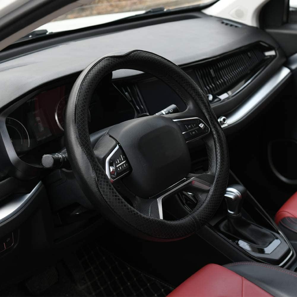 Rueesh Microfiber Leather Steering Wheel Cover Anti-Slip Matte Finish Auto Car Wheel Cover Universal 15 Inch Wheel Cover for Car Embossing Pattern Black Line : Automotive