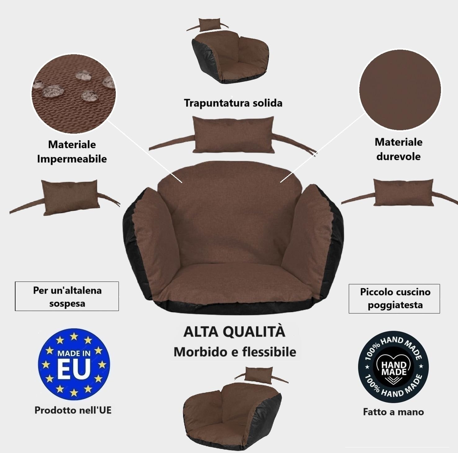 Cuscino per poltrona sospesa, cuscino seduta con schienale e poggiatesta, cuscino per dondolo a uovo, poltrona sospesa