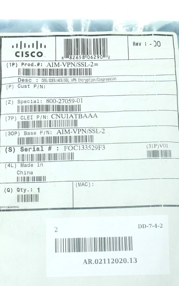 PC周辺機器 CISCO DES/3DES VPN Encryption AIM for 3660 AIM-VPN/HP= p706p5g Amazon.com: Cisco AIM-VPN/SSL-2 DES/3DES/AES/SSL Vpn