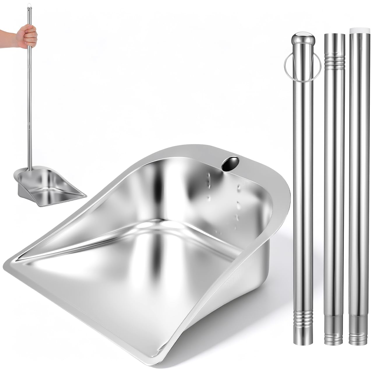 Healeved Recogedor Inoxidable De 31.69X10.62X9.64 Pulgadas con Mango Ergonómico para Cocina Y Hogar Pala De Limpieza Metálica para Basura Tolva De Basura Práctica para Interiores Y Exteriores