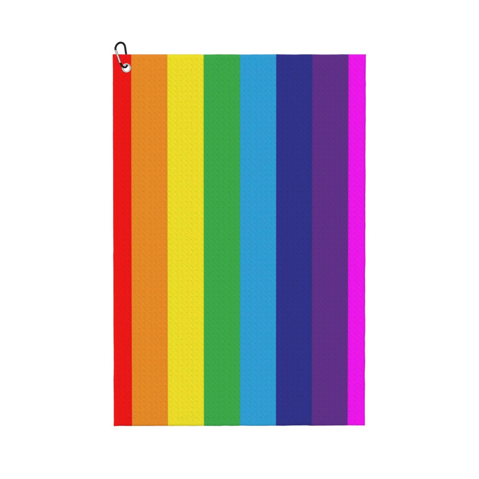 peiyeety Rainbow Gay Pride LGBT Microfiber Golf Towel with Carabiner Clip, 16x24 Inch Absorbent Waffle Weave Towel for Golf Bags
