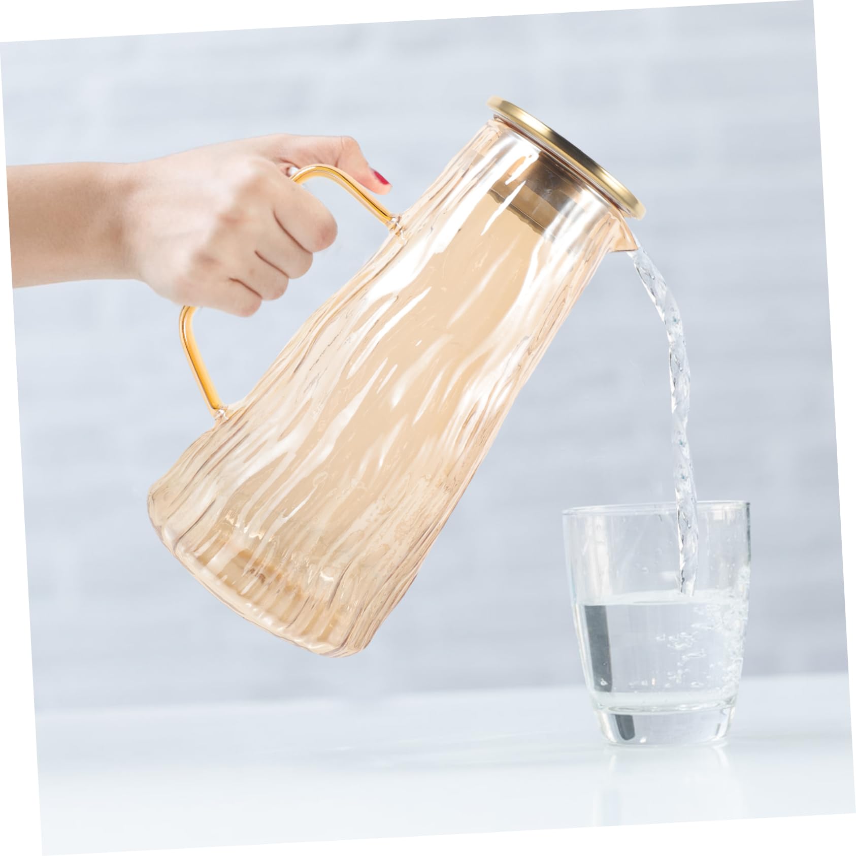 LIFKOME Jarra de Vidrio de 1.5l Infusor de Frutas para Botella de Agua, Diseño Grueso y Capacidad Grande, Color Dorado para Infusiones y Bebidas en Casa