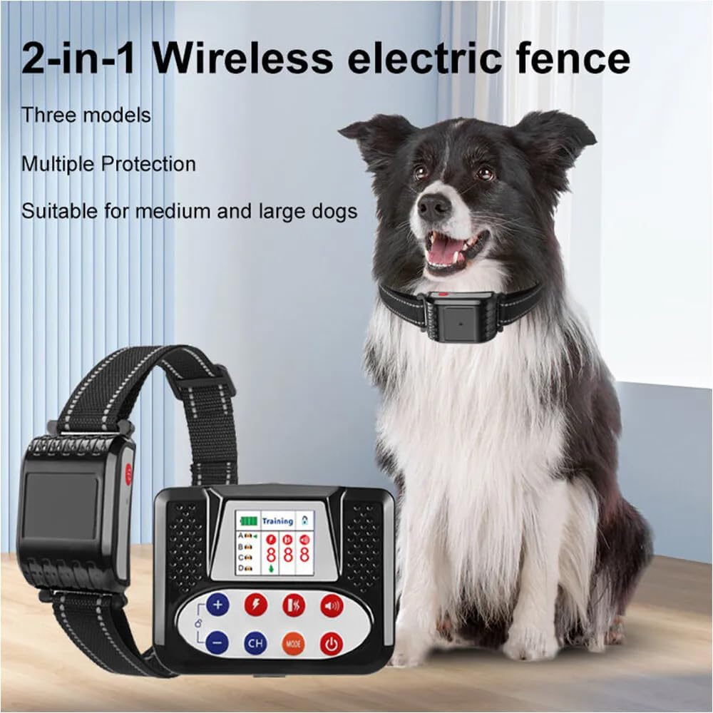 Wireless Dog Fence, Electric Pets Dog Boundary Containment System, Waterproof Training Collar Receiver with Remote, Safe Effective Vibrate/Shock Dog Fence, Harmless for All Dog,for1dog