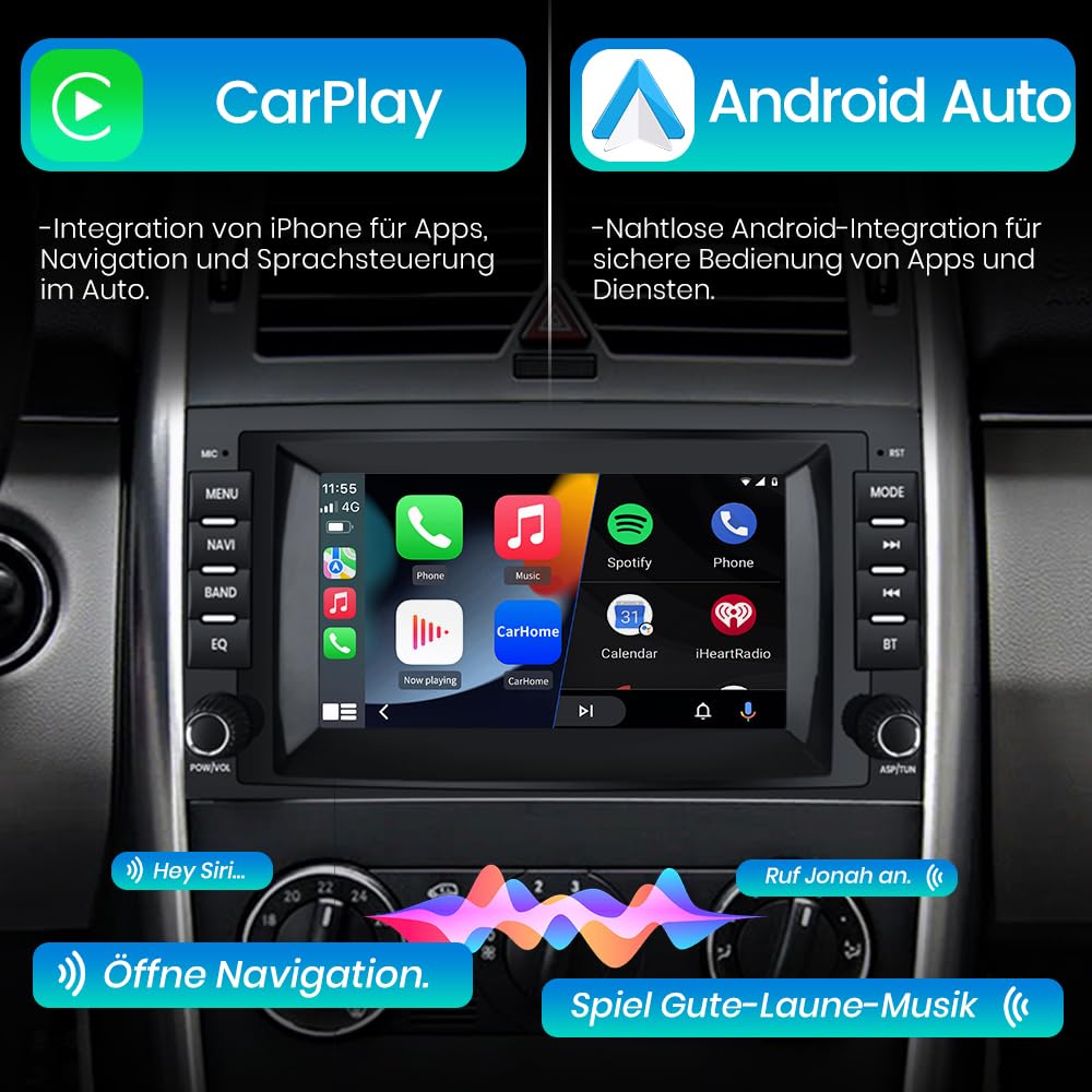 Junsun Autoradio für Mercedes A-Class W169 B-Class W245 Viano Vito W639 Sprinter W906 | Android 12 | 8 Zoll Touchscreen | 2GB RAM + 32GB ROM | CarPlay & Android Auto | Bluetooth