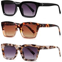 ZUVGEES 3 Pack Retro Square Bifocal Reading Sunglasses for Men and Women with Spring Hinge Outdoor Readers UV Protection
