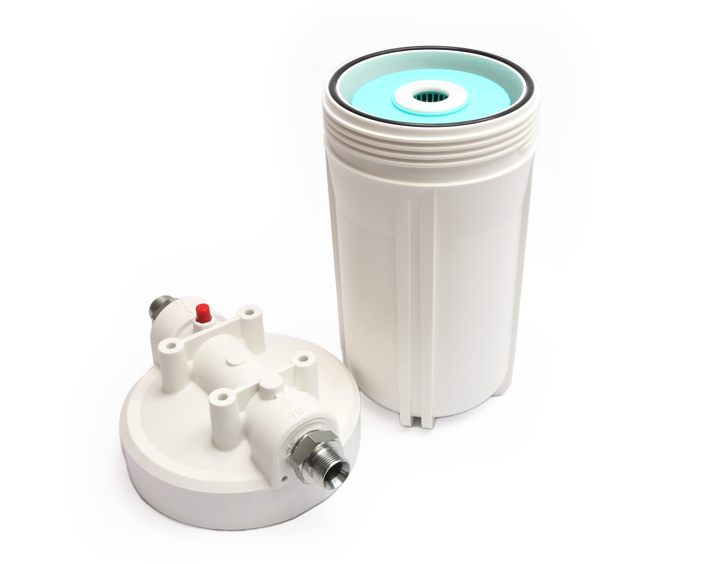 Carcasa de filtro Big Blue con 10 x 4,5 pulgadas polifosfato de agua y conectores de acero inoxidable de 3/4 pulgadas para lavadora y lavavajillas.