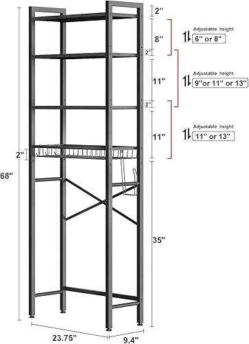 Miniatura 15 de Estante de almacenamiento sobre el inodoro, estante organizador de baño de 4 niveles sobre el inodoro con estante y canasta ajustables, estantes