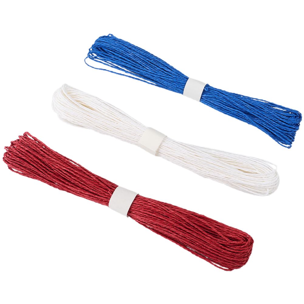 CRASPIRE 3 Bundles 98.4 Yards Wrapping Paper String Ribbon Twist Paper Cord Handmade White Red Blue Raffia Craft Rope Twist Wrapping Twine for DIY Crafts Weaving Bouquets Decoration Gift Packaging-image-18