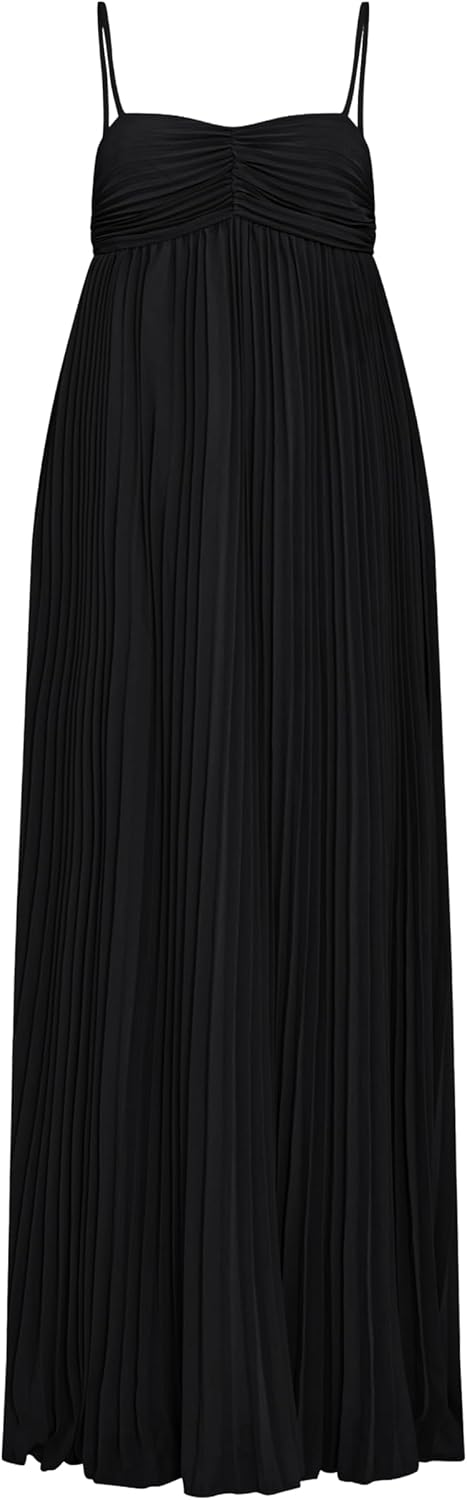 Women's Plisse Dress Adjustable Spaghetti Strap Maxi Solid Party Wedding Guest Dresses - Image 6