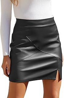 Womens Fuax Leather Skirt High Waisted Bodycon Pencil Mini Skirts with S...