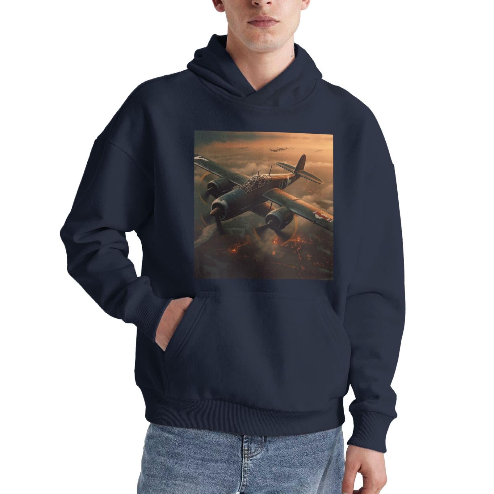 ALLiYa World War Aircraft męska bluza z kapturem dla dorosłych wygodna bluza z długim rękawem na co dzień z kieszenią do codziennego noszenia