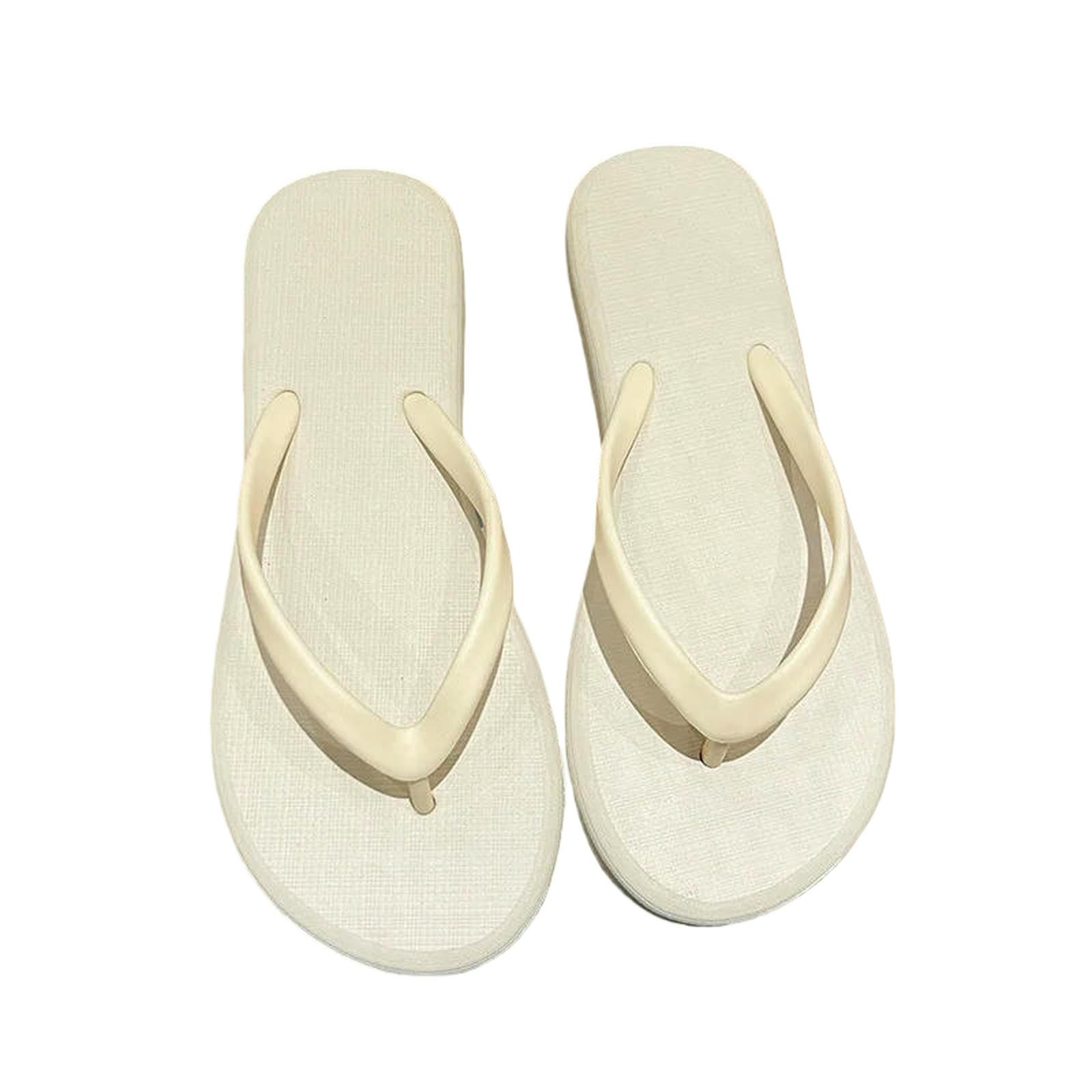 ZSLFCBD Summer Slippers Fashion Women Flip Flop Thick Heel Flat Sandals Beach Clip Toe Herringbone Slippers-white-37-38