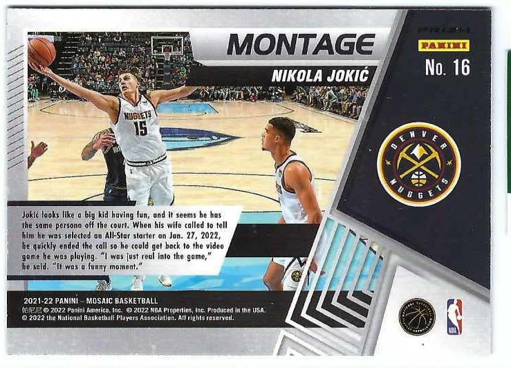 Miniatura 2 de NIKOLA JOKIC 2021-22 Panini Mosaic Montage #16 MOSAIC PRIZM PARALLEL Card Denver Nuggets Basketball