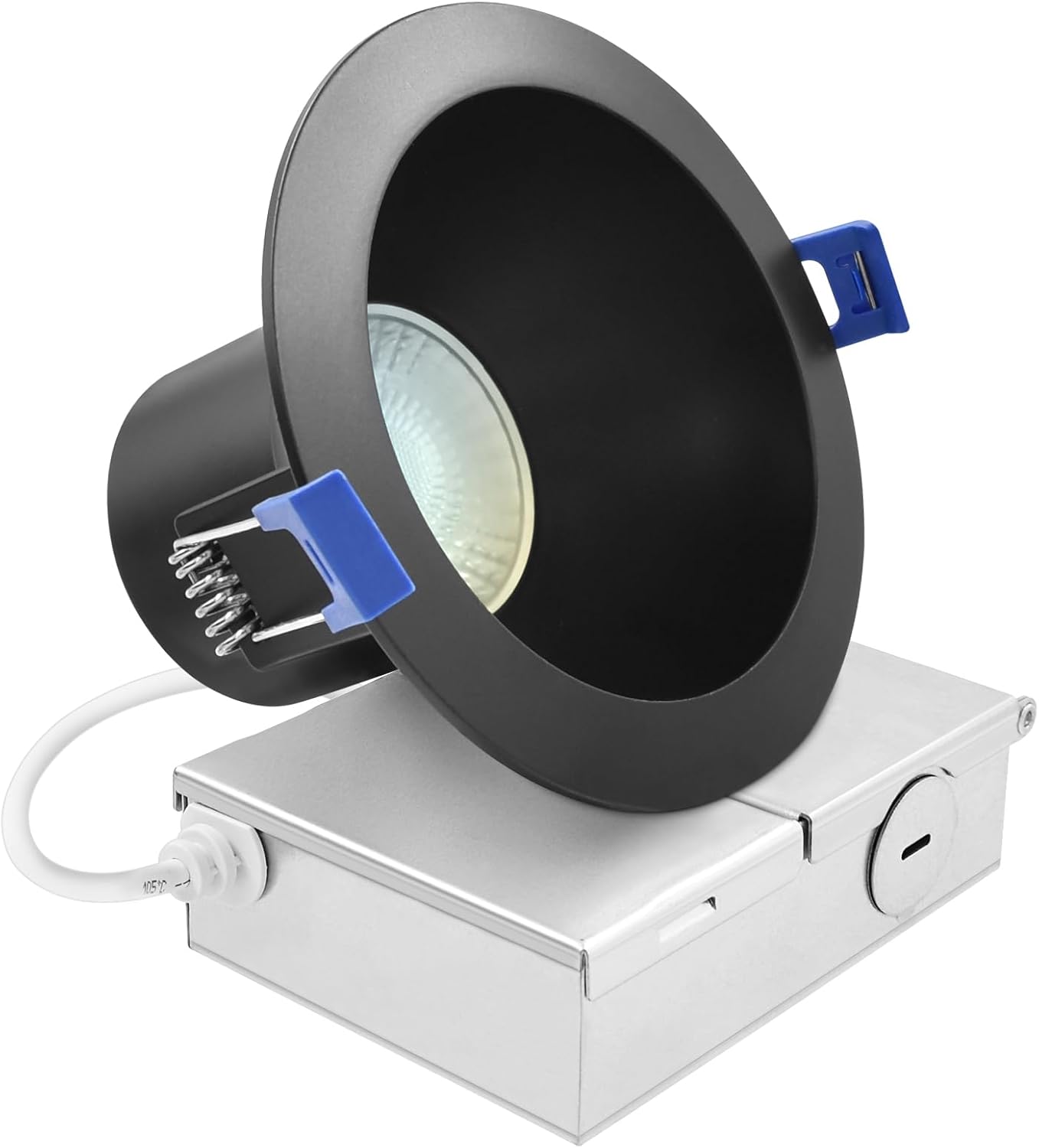 LUXRITE 4 Inch LED Recessed Ceiling Light with J-Box, CRI90, 12W, 5CCT Selectable 2700K/3000K/3500K/4000K/5000K, 960 Lumens, Dimmable Canless Downlight, Wet Rated, IC Rated, ETL Listed, Black Trim