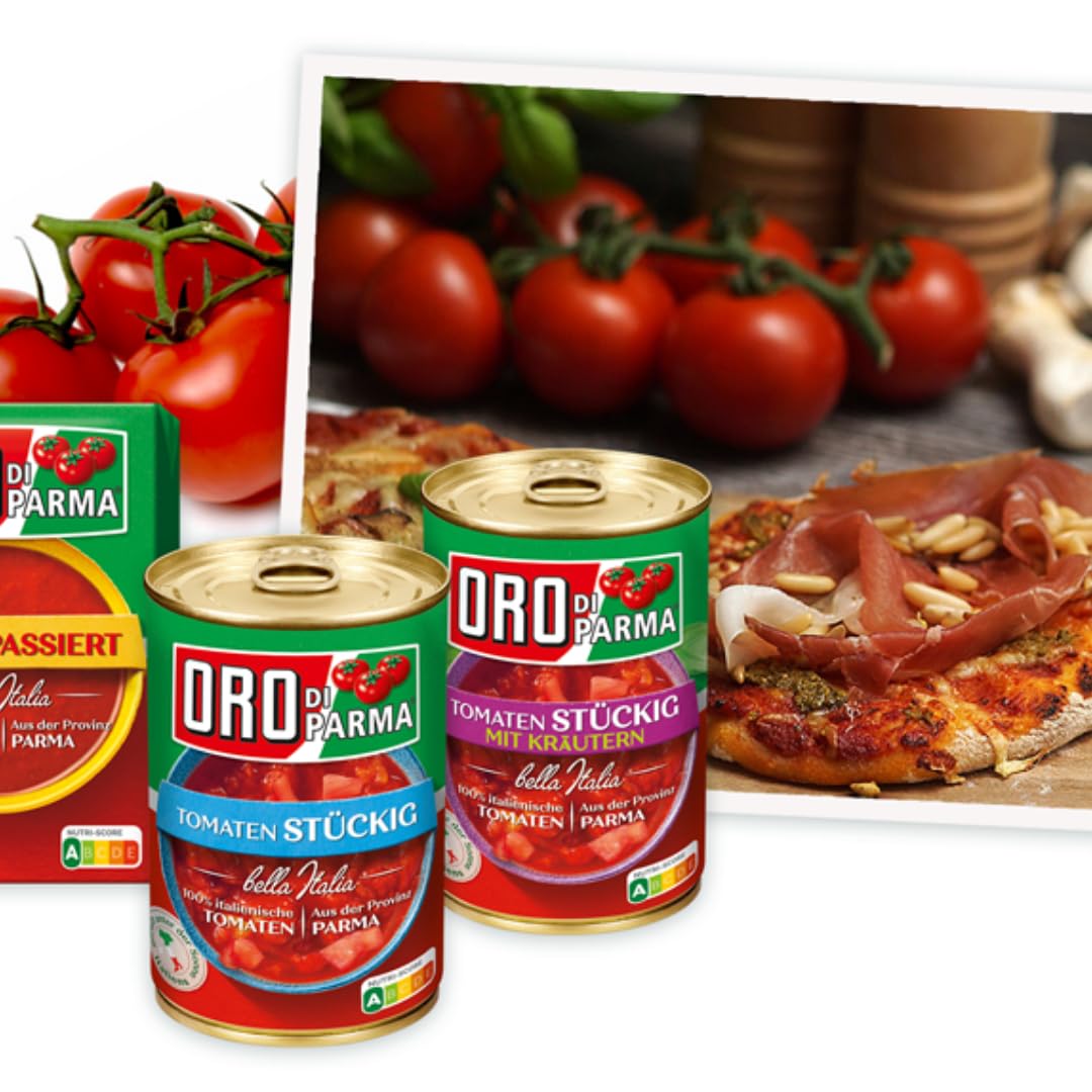 Fuchs Pizza Gewürzzubereitung 30 Gramm x 2 Stück + Oro di Parma Pizzasauce pikant Pizzaboden Soße Sauce Pizza Soße 400 gramm x 8 STÜCK mit Pufai Grocery