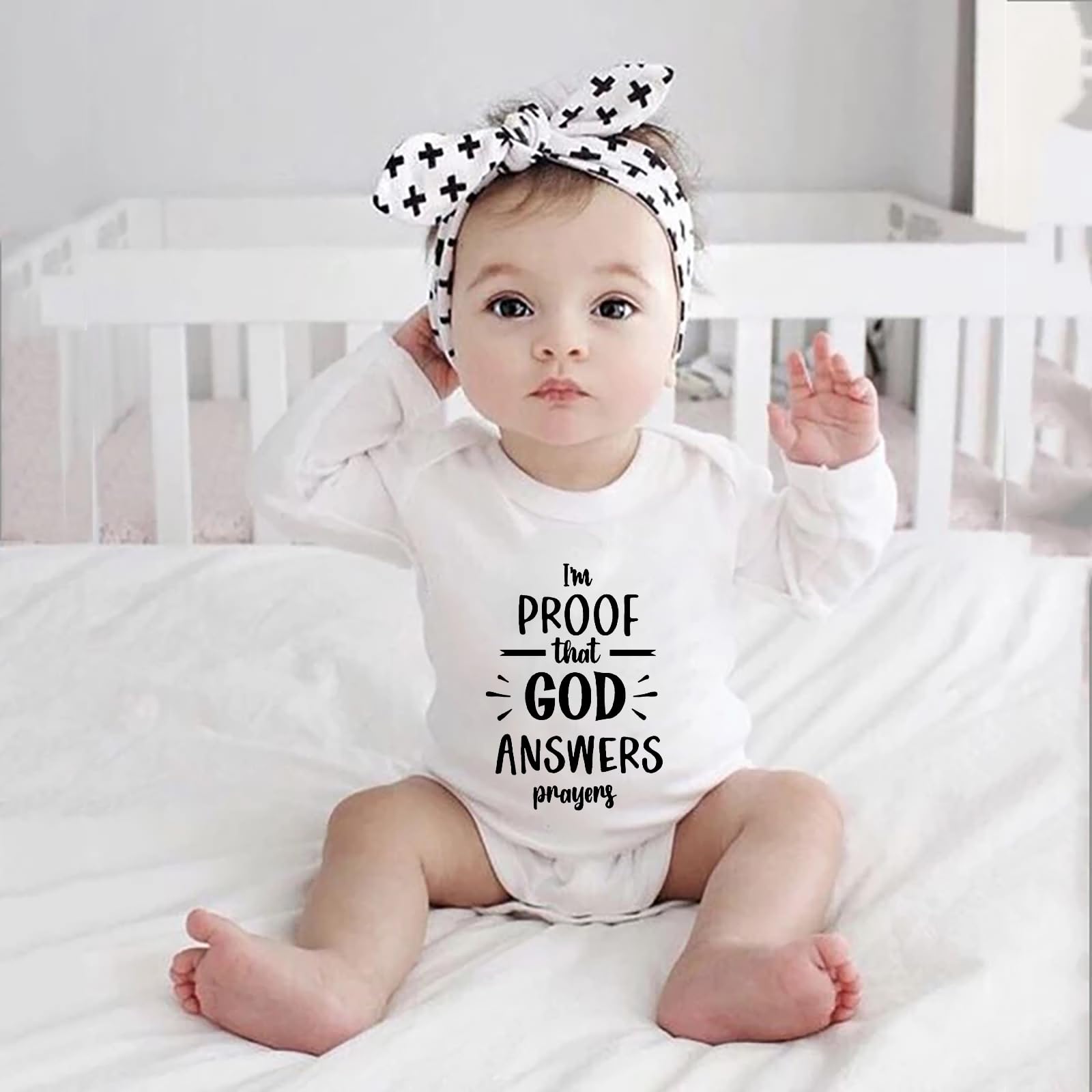 WOOYONGING I'm Proof That God Answers Prayers Baby Letter Print Bodysuit Romper Short Sleeve Onesie Cute Infant One-Piece