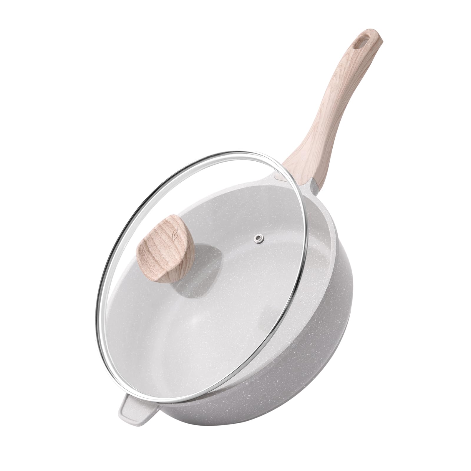 Kordisen Keramik Bratpfanne mit Deckel, 26 cm Antihaft Tiefe Pfanne, Gesunde Stein Chef's Pan, Induktion Kompatibel, PFOA Frei (Grau)