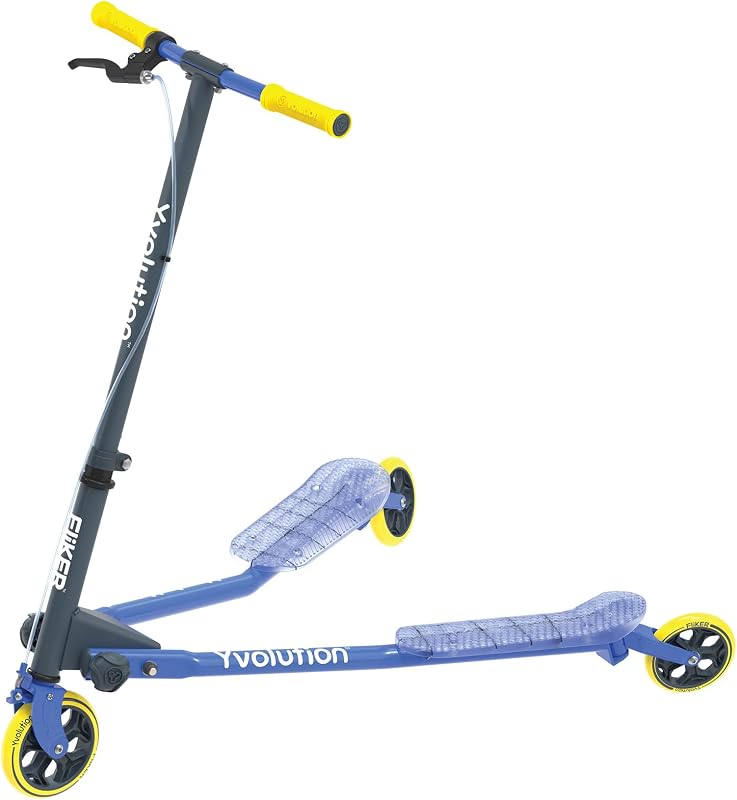 Yvolution Fliker A3 Drift Scooter, 3 ruedas para niños, plegable, freno de mano, ruedas giratorias, para niños y niñas de 7 años o más, peso máximo 175 libras