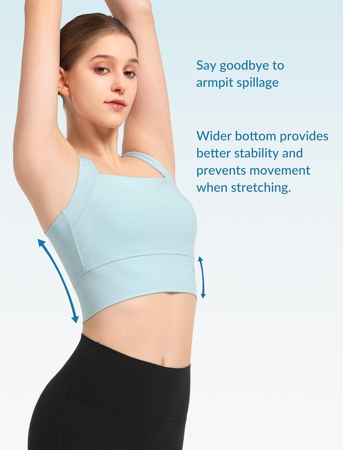 Yvette Yoga Sports Bras for Women Longline Square Neck Plain Light Support Padded Wireless Bra Full Coverage Cropped Tank Top - Image 3