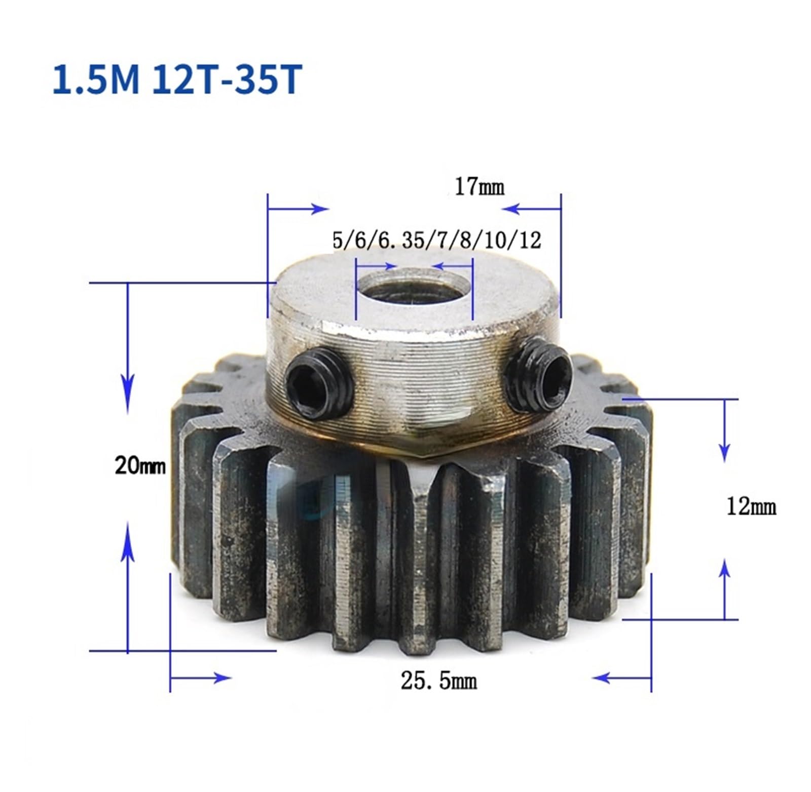 Bevel Gear Pinion Hardware Mechanical 1pcs 1.5M Spur Gear Metal Transmission Gear 5/6/8mm Bore Steel 12 Tooth-35 Tooth Pinion Gear Metal Mod 1.5 Motor Convex Gear(1.5M35T(Bore 8mm))