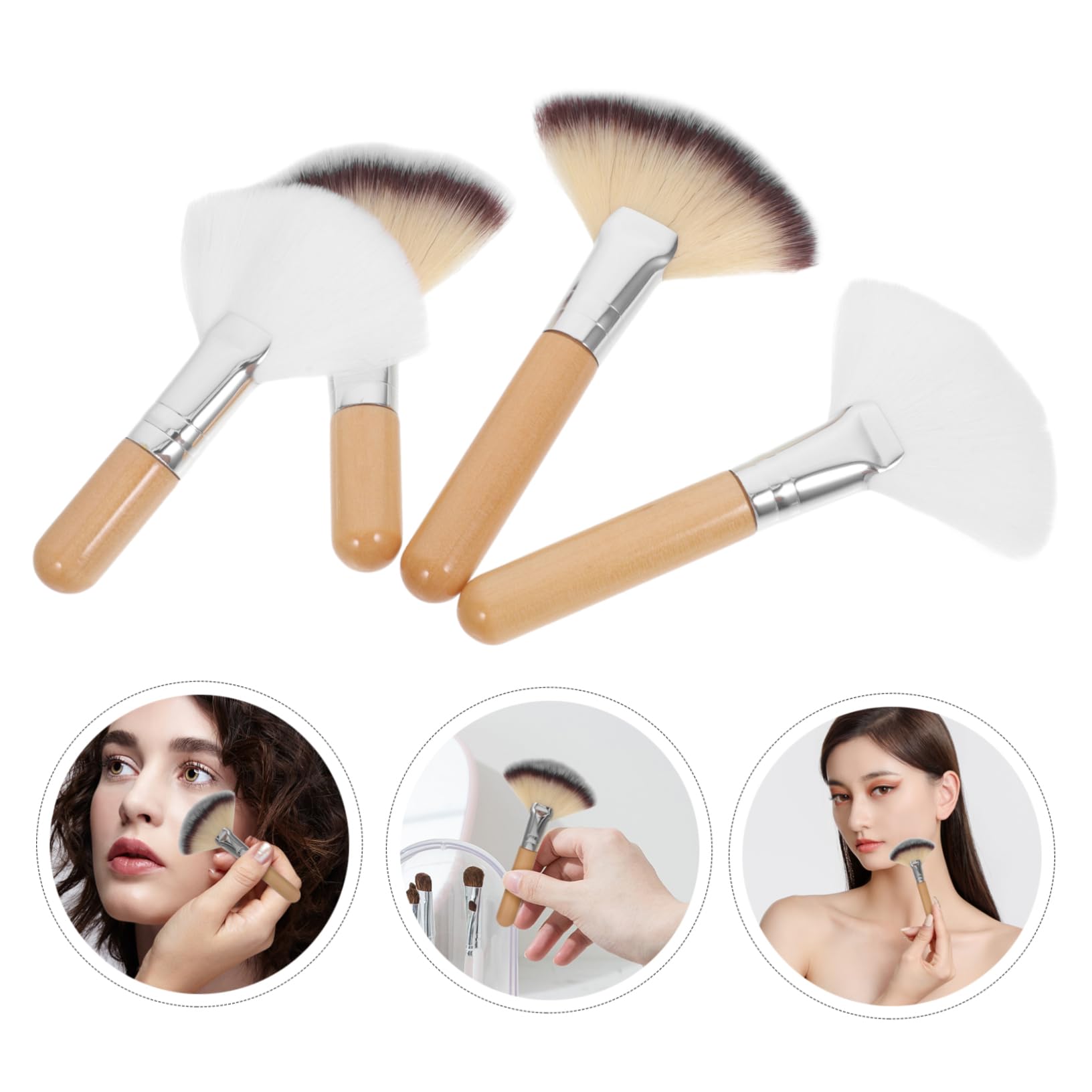 Housoutil 20 Pièces pinceau de maquillage pinceau poudre pinceau de maquillage à manche court éventail pour surligneur pinceaux maquillages ventilateur Visage