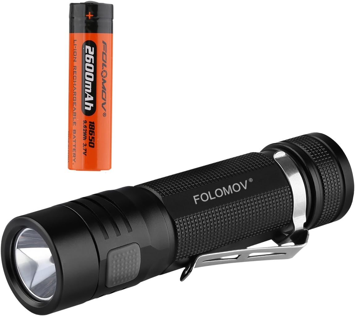 FOLOMOV EDC-C4 XP-L V6 Compact 1200 Lumens Rechargeable 18650 Led Torch,Power Bank and Switch-Lock Guard Function, 2600mAh Protected Battery Included