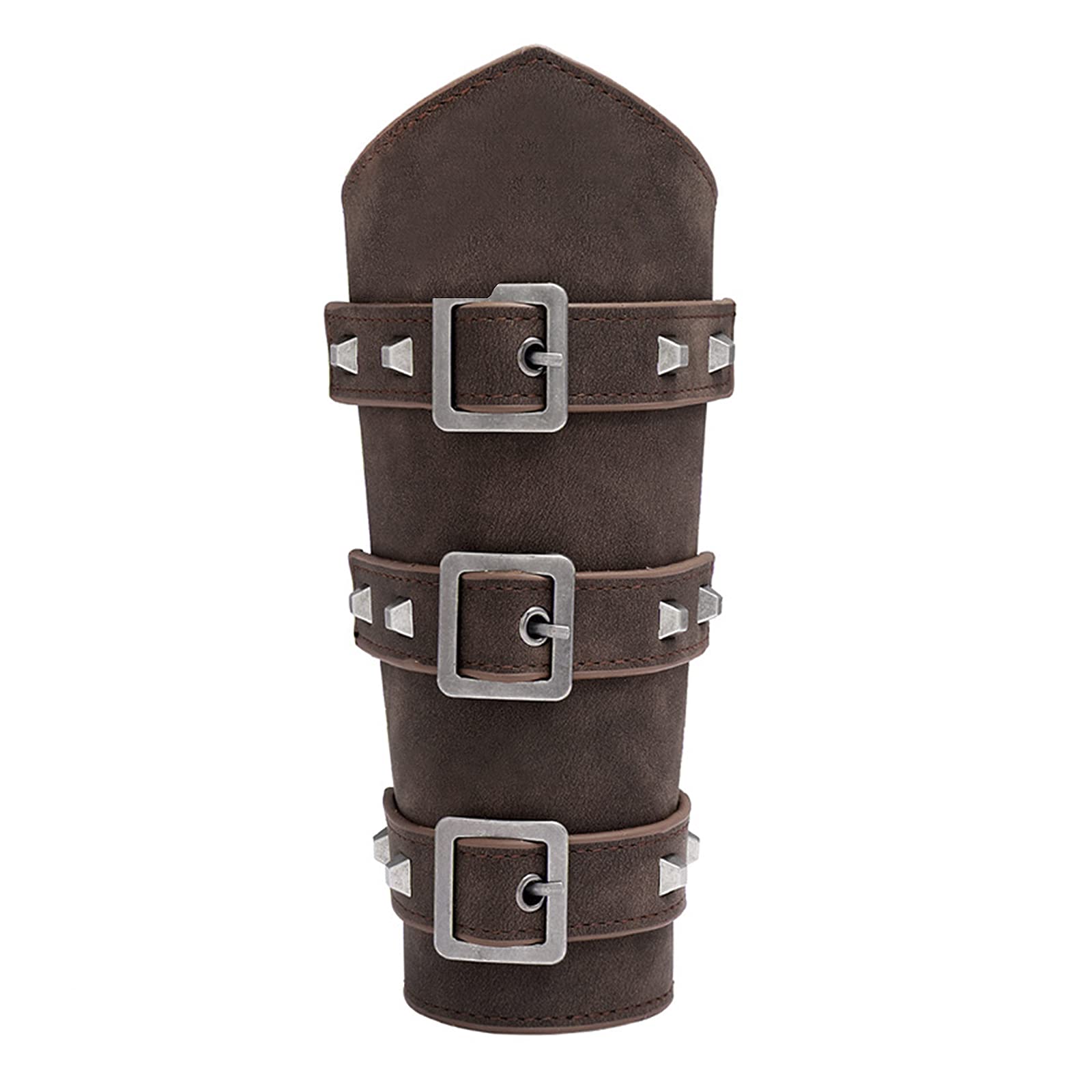 YJZQ Men's Punk Archery Arm Guard Adjustable Forearm Protector PU Leather Vintage Archery Protective Gear Hunting Target Shooting Antique Bracer Wristband, Brown With Metal Strap