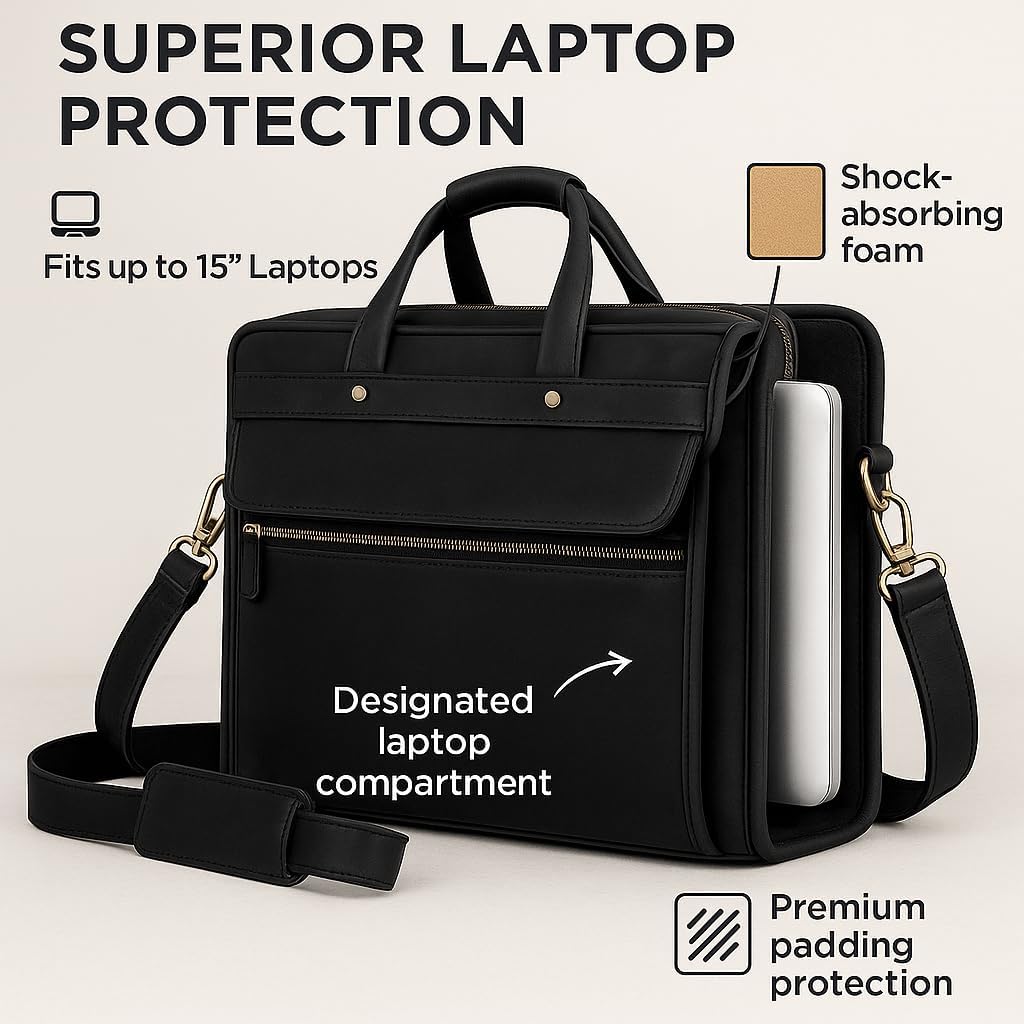 Luxorro Full Grain Leather Briefcase for Men, Top Choice Gifts for Men, Handcrafted Leather Laptop Bag with Multiple Compartments and Brass Hardware, Fits 15.6 Inch Laptop