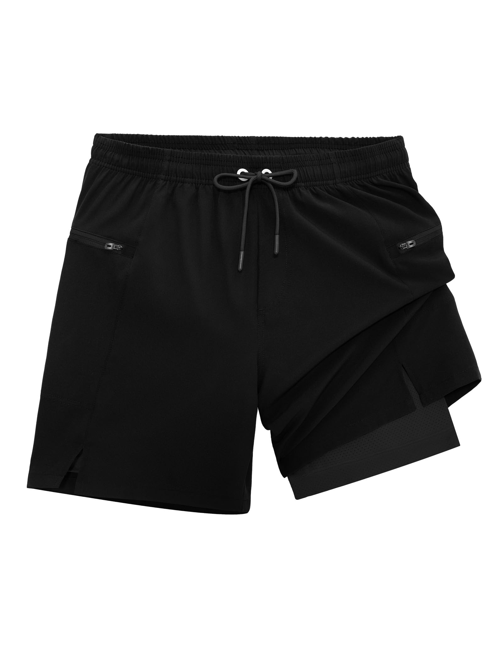 veepro Herren Laufshorts 2 in 1 Shorts Kurze Sporthose Running Gym Shorts Outdoor Jogginghose Trainingsshorts mit Eingebaut Taschen Reißverschluss