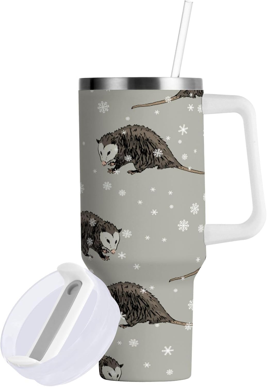 Boccsty Animal North American Opossum Insulated Tumblers Reusable Stainless Steel Tumbler 40 oz Cup Coffee Travel Mug Water Bottle with Handle & Flip Straw for Home Office Car