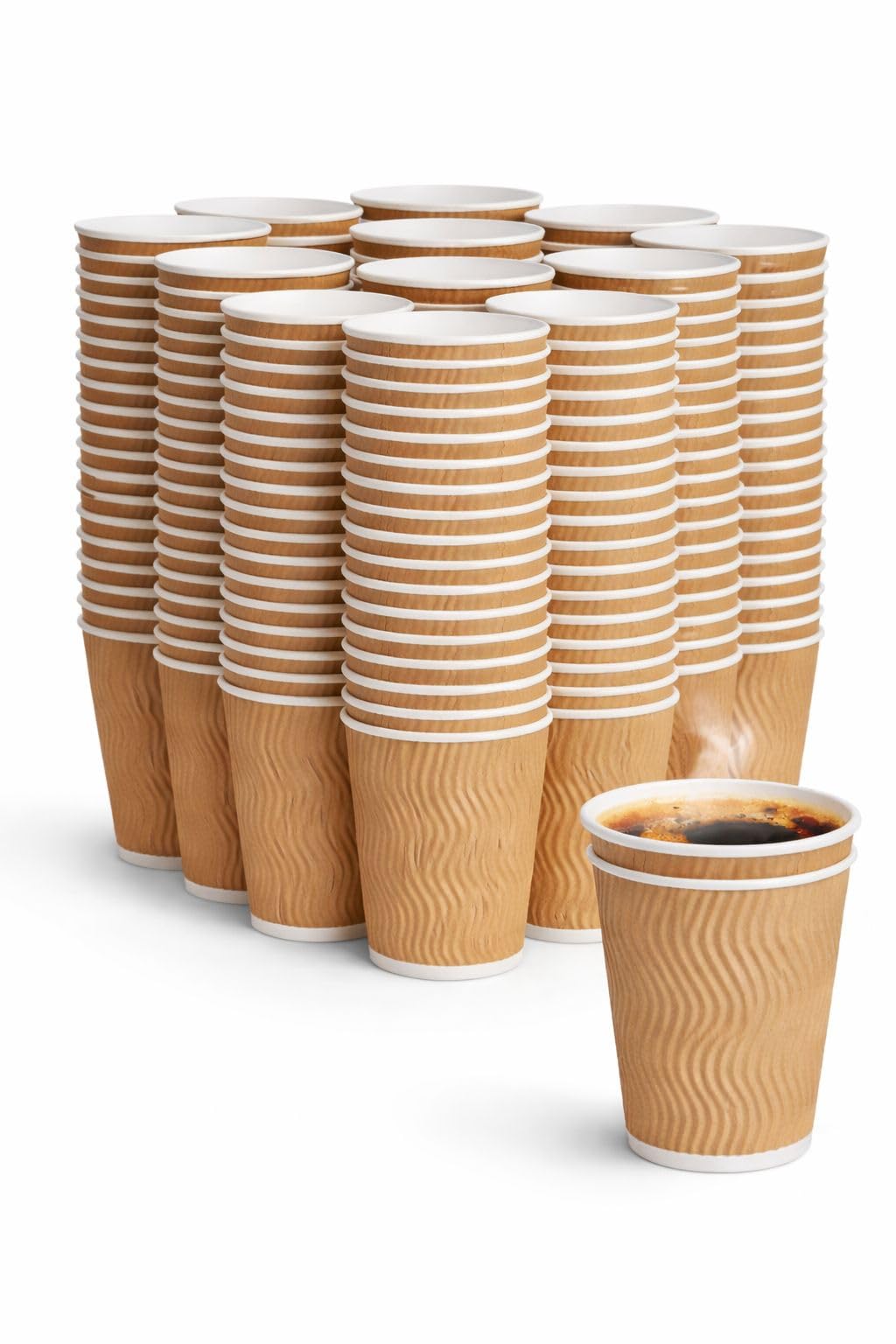 1Above Brown 12Oz Ripple Wall Paper Cups – 100 Pack 3-Ply Insulated Disposable Coffee Cups For Hot Drinks, Tea, Cappuccino & Latte