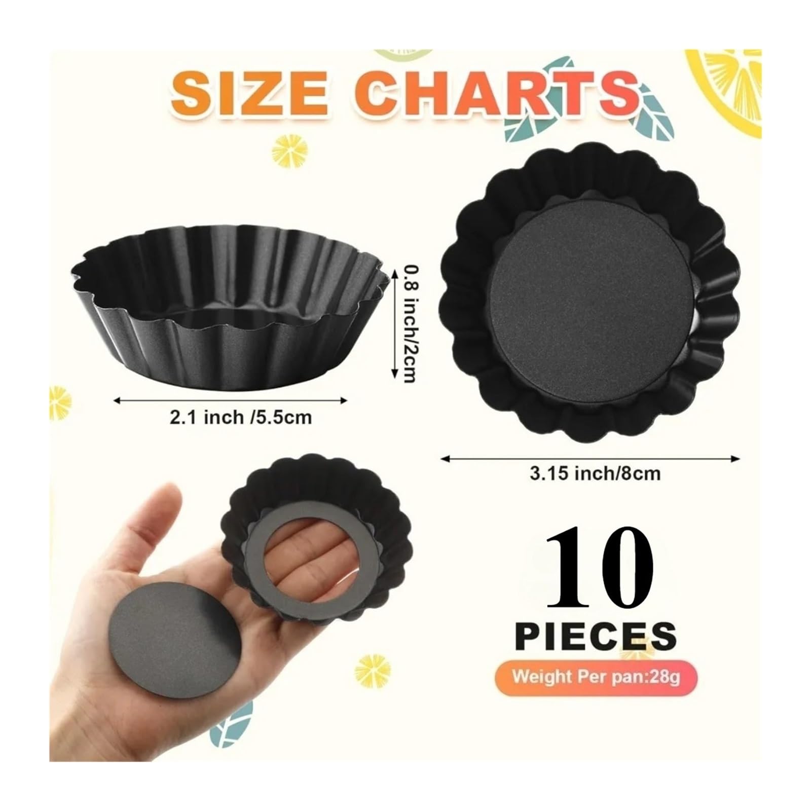 10 moldes for mini tartaletas con forma de huevo, compatibles antiadherentes desmontables for cupcakes, quiches y otros utensilios repostería