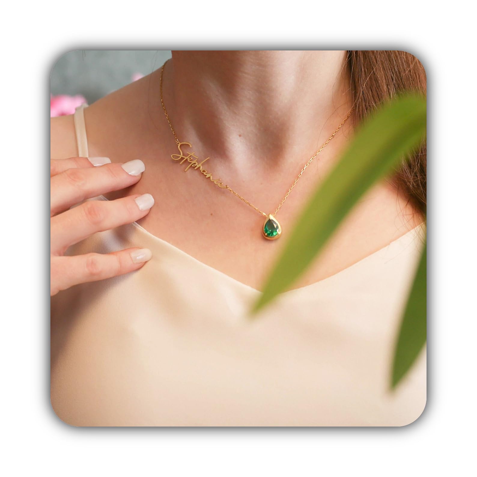Personalizado plata de ley collar con nombre con piedra de nacimiento joya Día de la Madre cumpleaños Navidad
