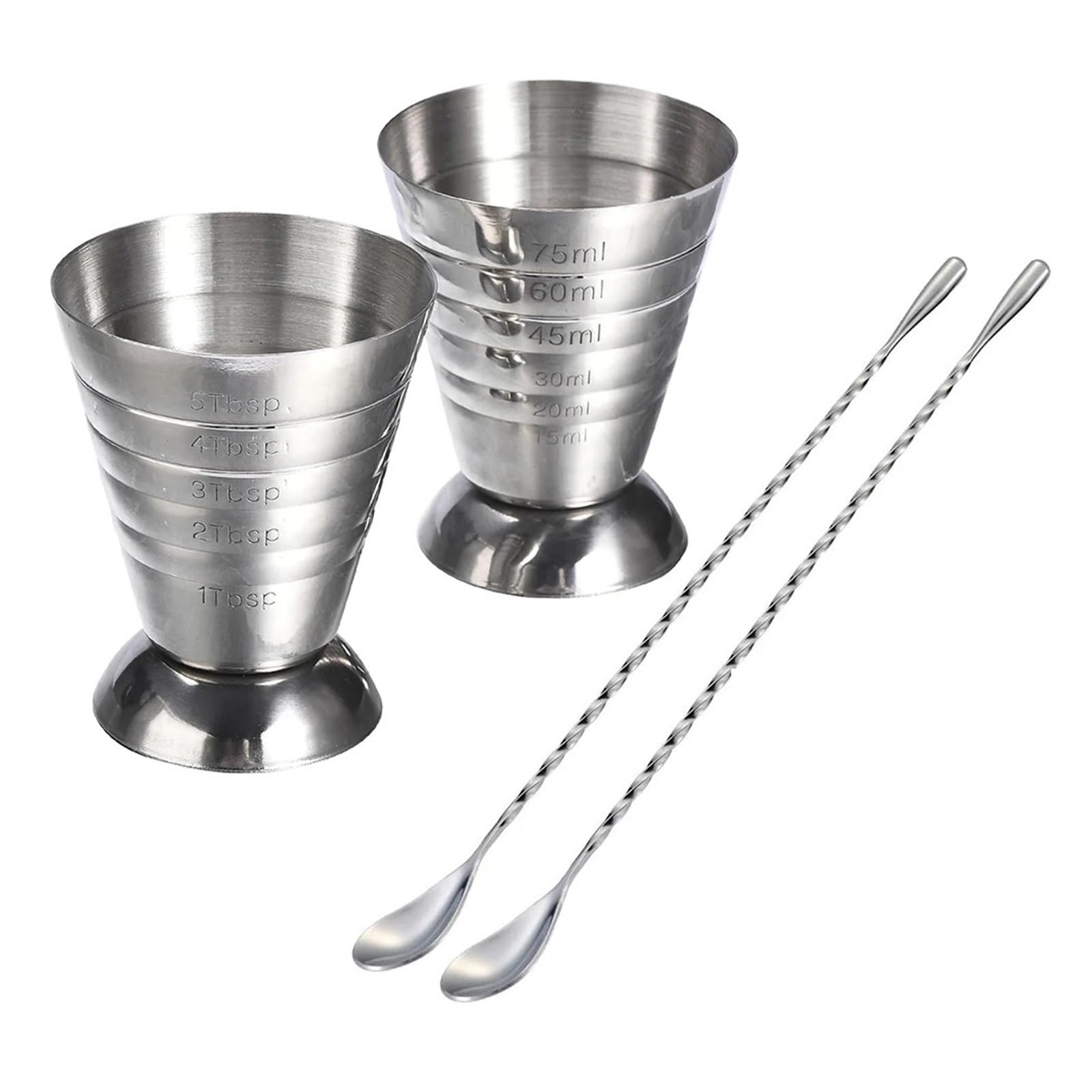 Tasse à mesurer avec cuillère mélanger, Jigger Cocktail mesurant 2.5 oz/5 cuillères soupe/75 ml, accessoires de Bar(1 cup with 1 spoon)