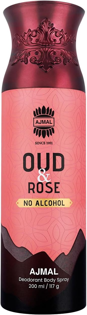 AJMAL Oud Rose Non-Alcoholic Deodorant Body Spray With Spicy Woody Fragrance Perfume Ideal Gift For Men And Women - 1 Count