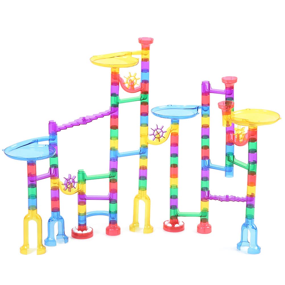Hidyliu DIY Montar Pista de Carreras de Mármol para Niños Juguete Educativo con 122 Bloques de Plástico Coloridos (122 Piezas)
